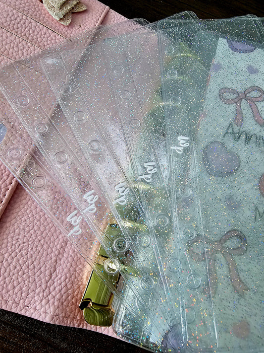 Clear Sparkle Zipless Cash Envelopes