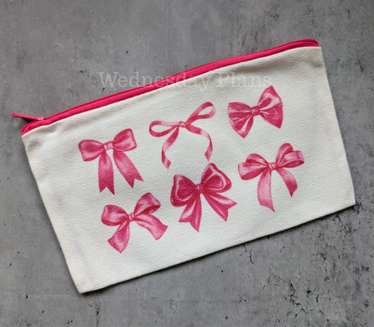 Pink Bow Canvas Pouch